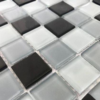 Obrázek z Skleněná mozaika na mřížce 30 x 30 cm - černobílá