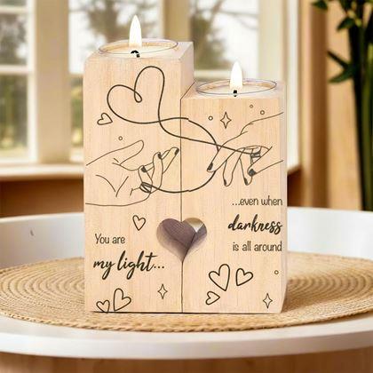Obrázek z Dřevěné svícny na čajové svíčky pro páry, 2 ks - srdce