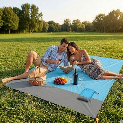 Obrázek Plážová podložka s kolíky odolná vůči vodě a písku 2x2 m modrá