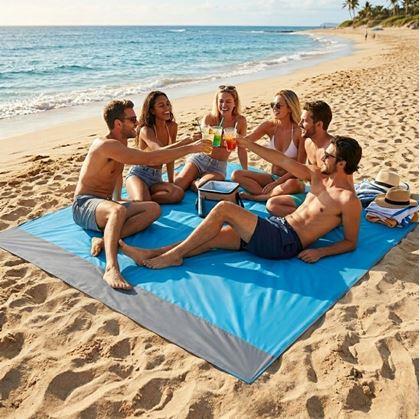 Obrázek z Plážová podložka s kolíky odolná vůči vodě a písku 2x2 m modrá