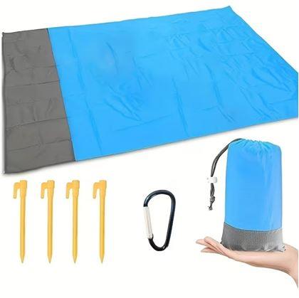 Obrázek z Plážová podložka s kolíky odolná vůči vodě a písku 2x2 m modrá