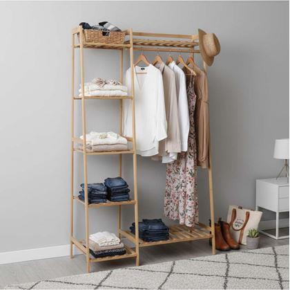 Obrázek z Dřevěný stojan na oblečení s policemi a věšákem - šířka 80 cm