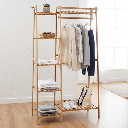 Obrázek z Dřevěný stojan na oblečení s policemi a věšákem - šířka 80 cm