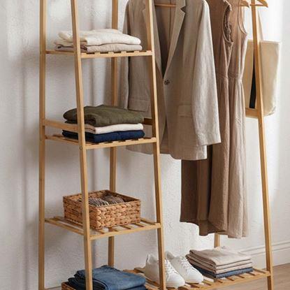 Obrázek Dřevěný stojan na oblečení s policemi a věšákem - šířka 80 cm