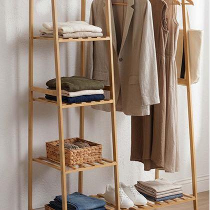 Obrázek z Dřevěný stojan na oblečení s policemi a věšákem - šířka 80 cm