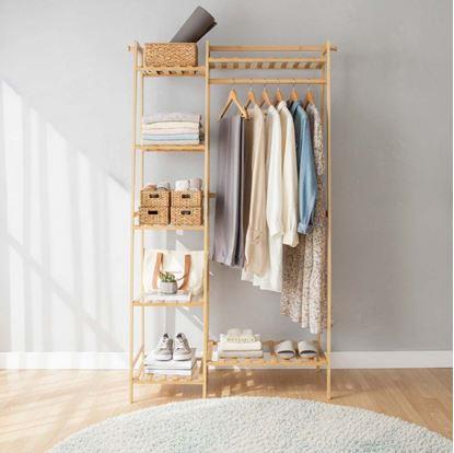 Obrázek Dřevěný stojan na oblečení s policemi a věšákem - šířka 80 cm