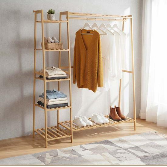 Obrázek z Dřevěný stojan na oblečení s policemi a věšákem - šířka 130 cm