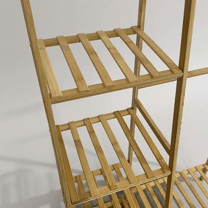 Obrázek z Bambusový stojan na oblečení s policemi a věšákem - šířka 130 cm