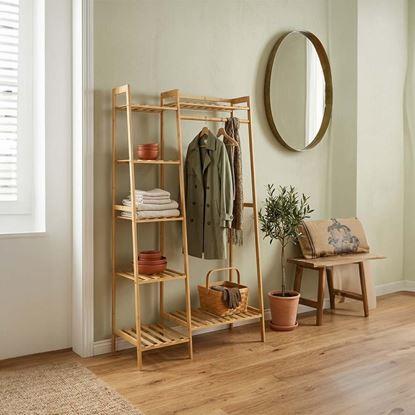 Obrázek Bambusový stojan na oblečení s policemi a věšákem - šířka 80 cm