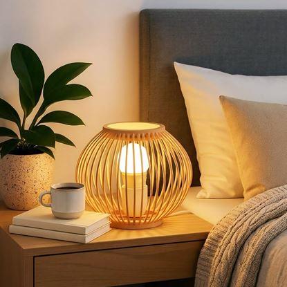 Obrázek Bambusová stolní lampa s LED žárovkou, teplá bílá 