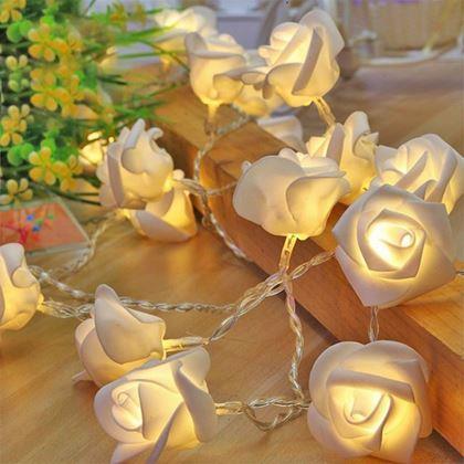 Obrázek z LED světelný řetěz na baterie s růžičkami – 20 květů