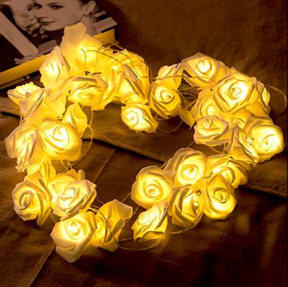 Obrázek z LED světelný řetěz na baterie s růžičkami – 20 květů