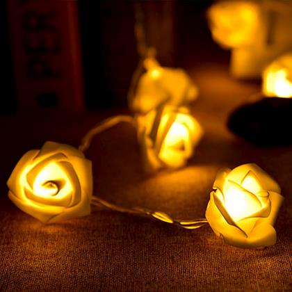 Obrázek z LED světelný řetěz na baterie s růžičkami – 20 květů