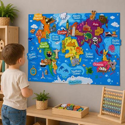 Obrázek Plstěná dětská mapa světa se zvířátky a památkami
