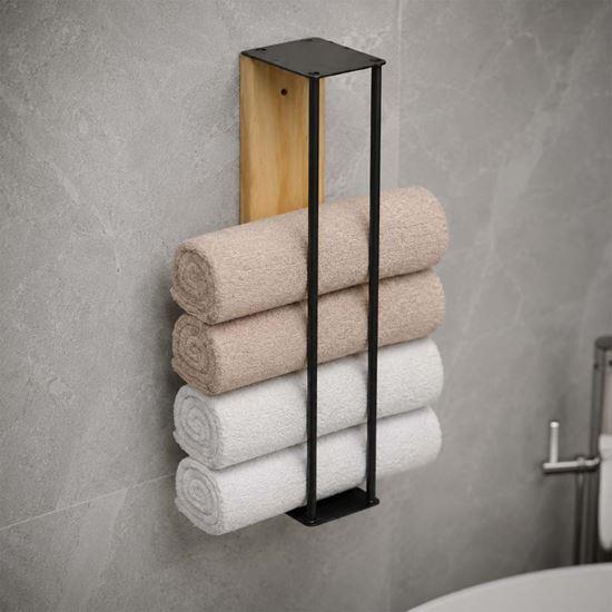 Obrázek z Nástěnný držák na ručníky dřevo/kov 40 cm