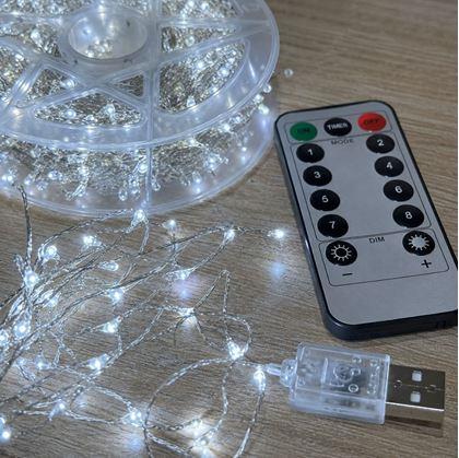 Obrázek z Vánoční LED řetěz 20 m s dálkovým ovládáním - studené bílé světlo