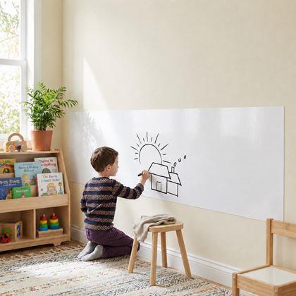 Obrázek z Bílá popisovací a nalepovací tabule/fólie s hadříkem a fixou, 200x45 cm