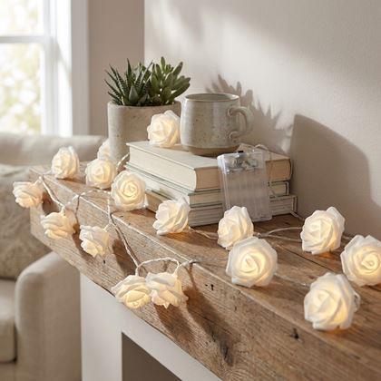 Obrázek z LED světelný řetěz na baterie s růžičkami – 20 květů