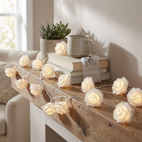 Obrázek z LED světelný řetěz na baterie s růžičkami – 20 květů